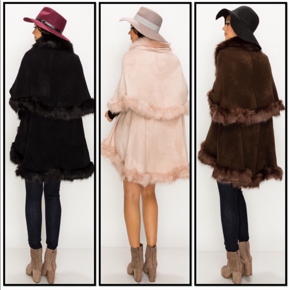 Luxurious Faux Fur Double Layer Black Cape Coat - Picture 6 of 9